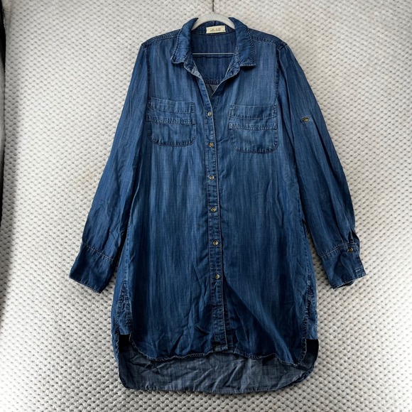 Bella Dahl Denim Dress Tunic Button Down‎ Long Sleeve Shirt Chambray No Belt M - Picture 1 of 9